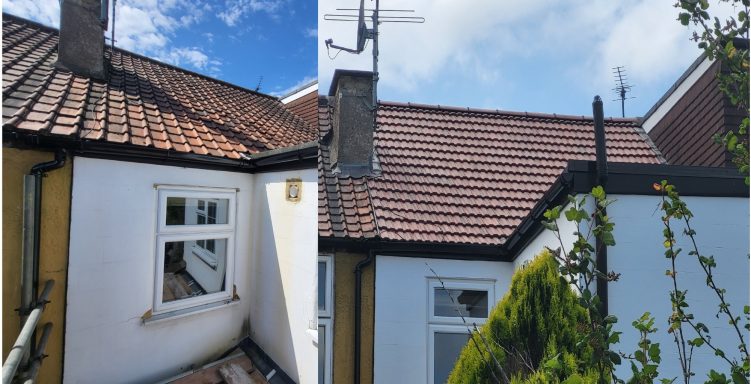 Roofing In Thames Ditton, Surrey View of a house rooftop with a chimney and clear blue sky in the background.